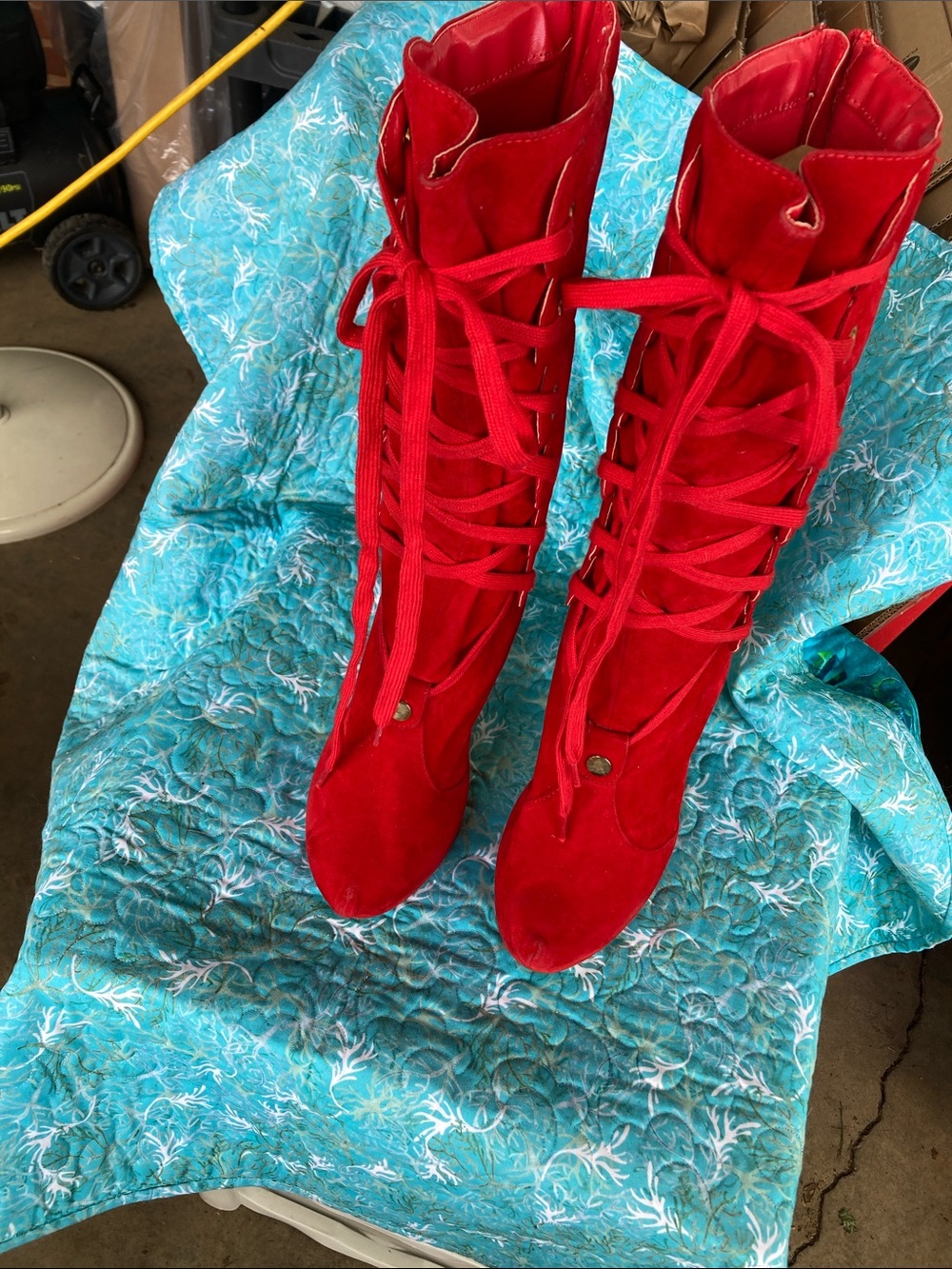 Alba Red Lace-Up Knee-High Boots
